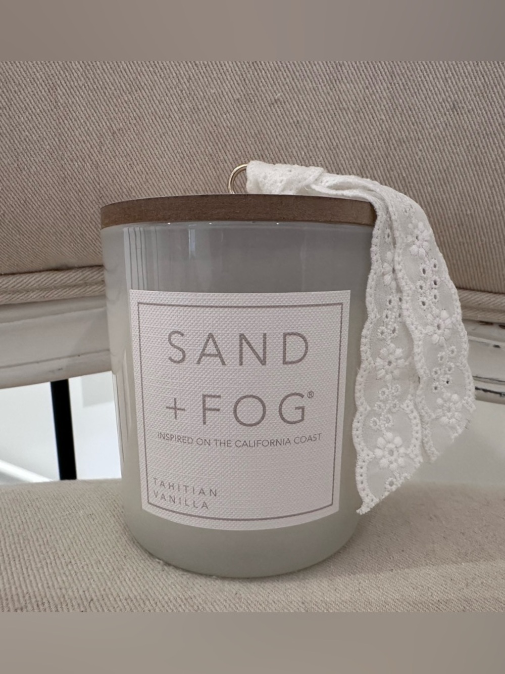 Tahitian Vanilla Scented Candle - Sand + Fog Shabby Chic Ribbon NWT